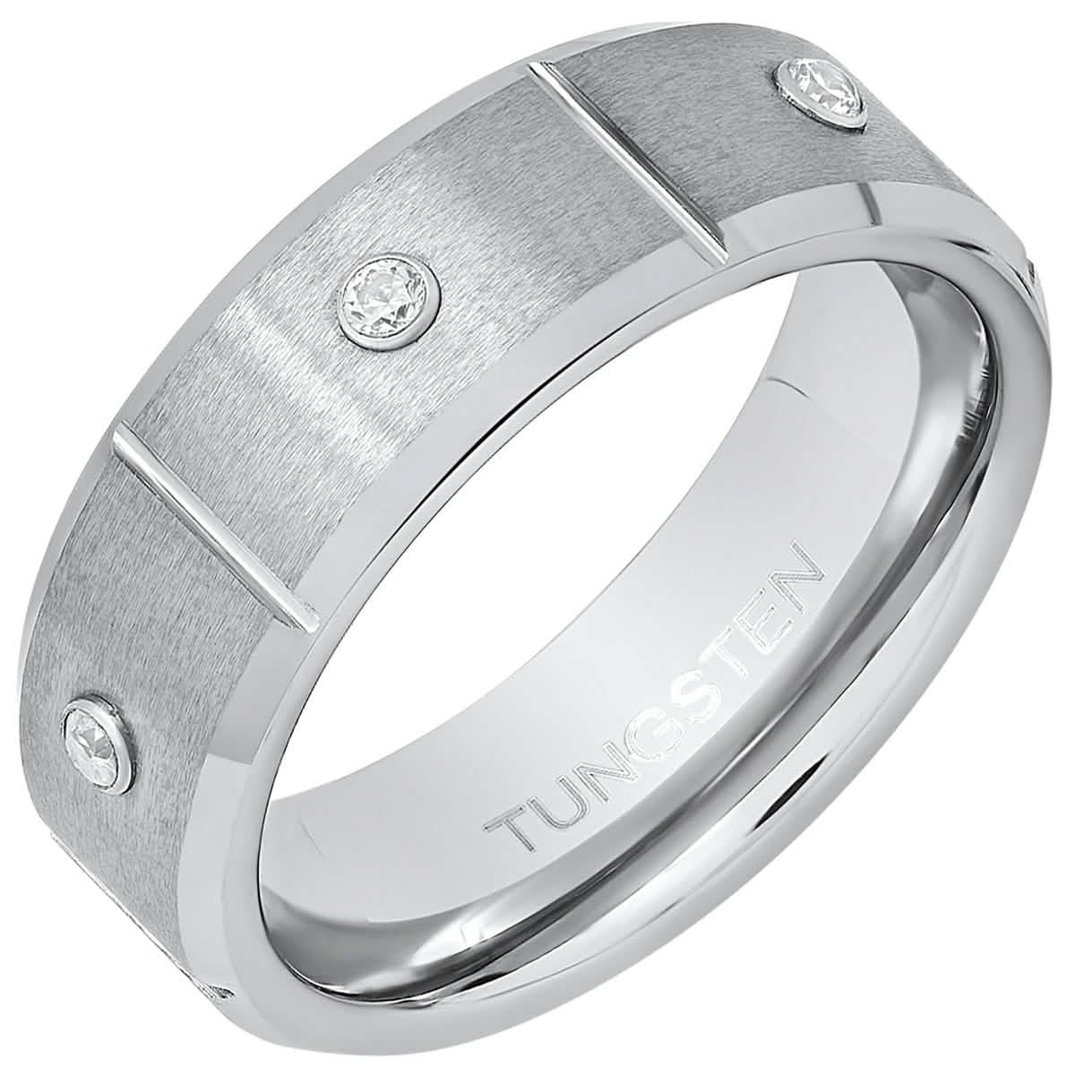 Men's Tungsten and Simulated Diamonds Band Ring Rings 9 - DailySale