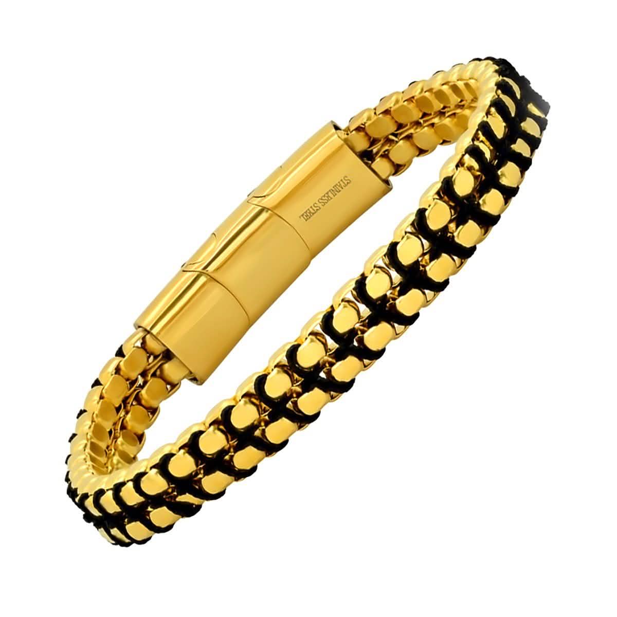 Men's Two Tone Black IP and 18k Gold Watch with 18k Gold Box Chain Bracelet Men's Accessories - DailySale