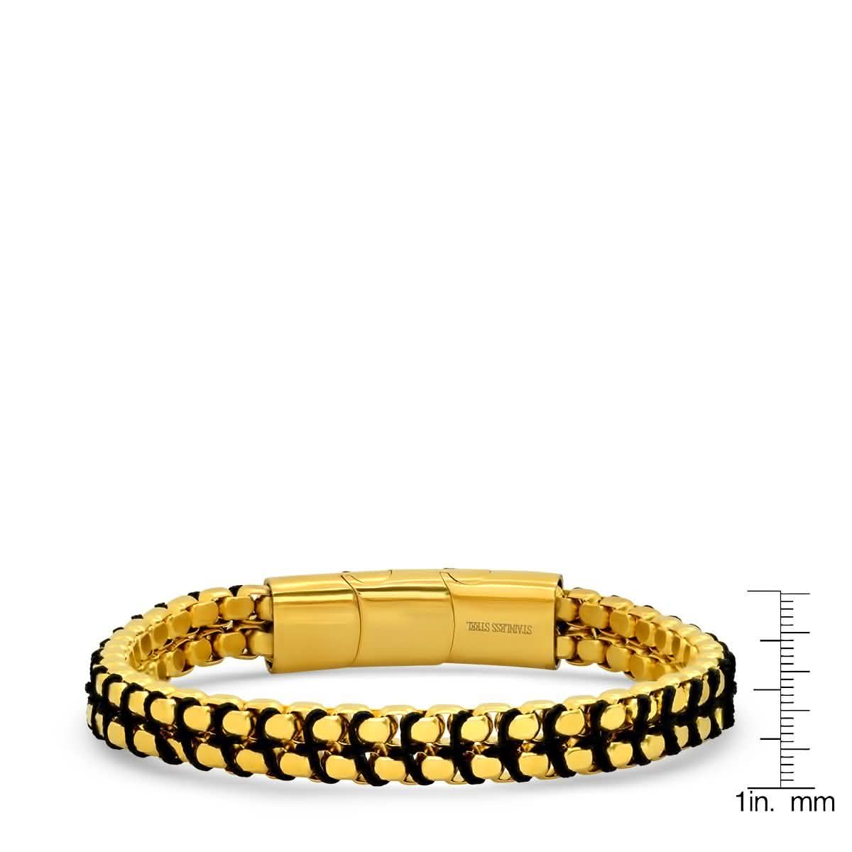 Men's Two Tone Black IP and 18k Gold Watch with 18k Gold Box Chain Bracelet Men's Accessories - DailySale