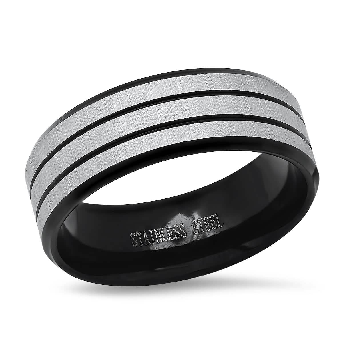 Men's Two Tone Black IP and Stainless Steel Band Ring Rings - DailySale