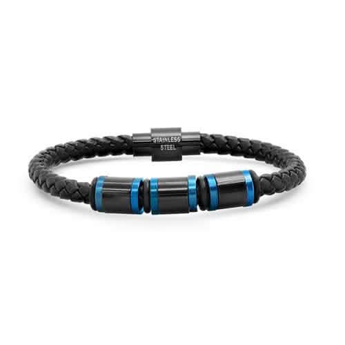 Men’s Two Tone IP Stainless Steel Leather Bracelet Men's Apparel - DailySale