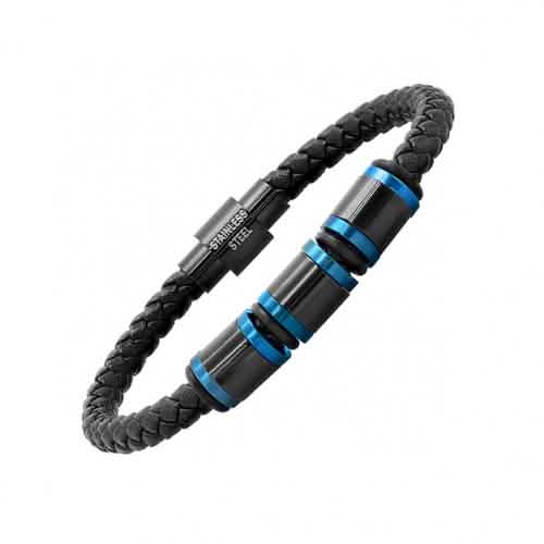 Men’s Two Tone IP Stainless Steel Leather Bracelet Men's Apparel - DailySale