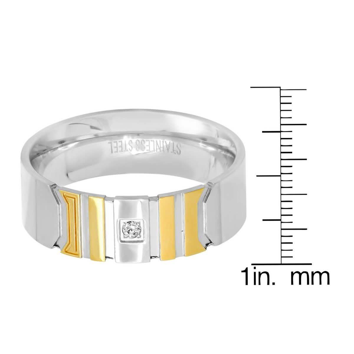 Men's Two-Tone Stainless Steel and 18K Gold Plated Ring with Simulated Center Diamond Rings - DailySale