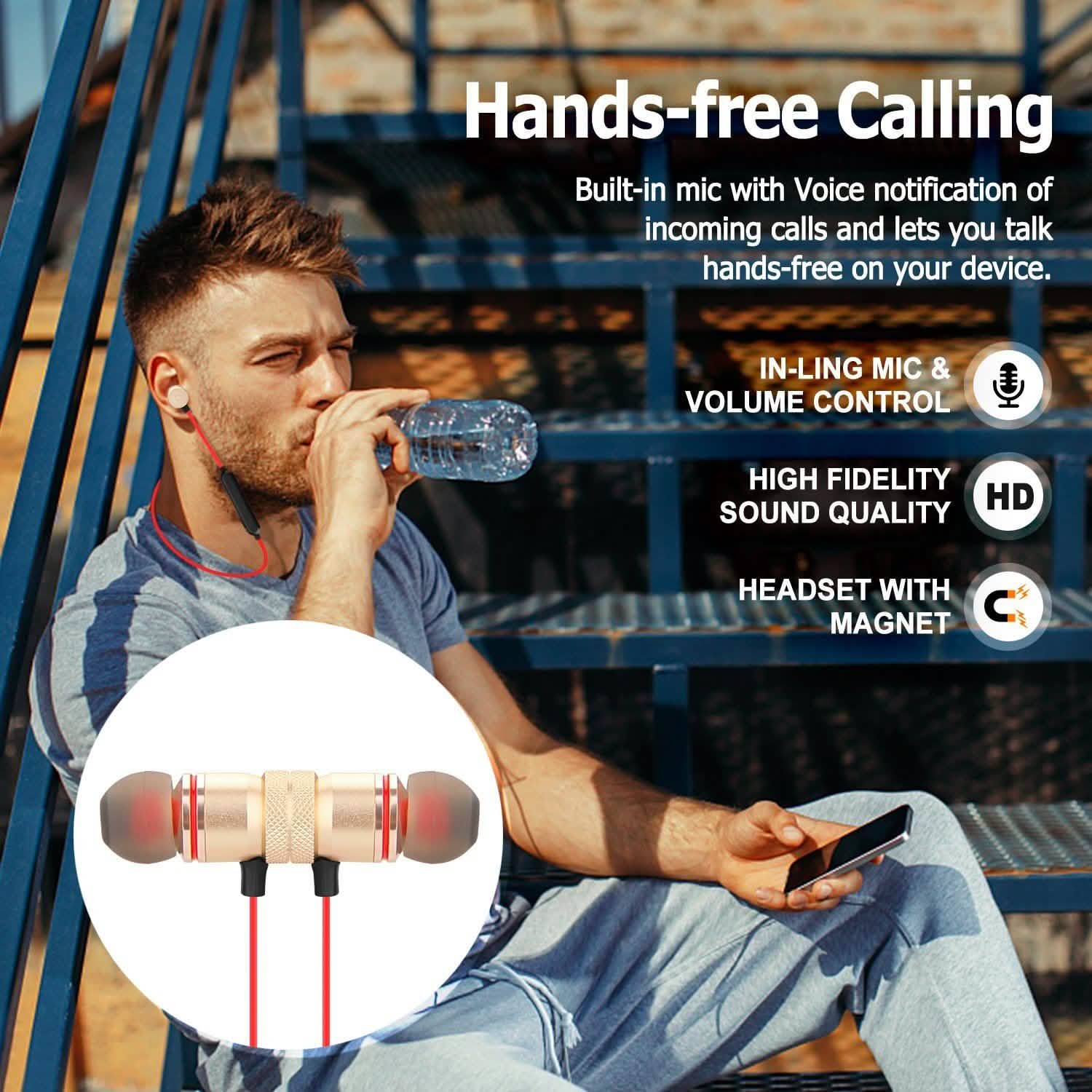 Metal Magnetic Wireless Bluetooth Earphone Sports Headset Stereo Bass Headphones - DailySale