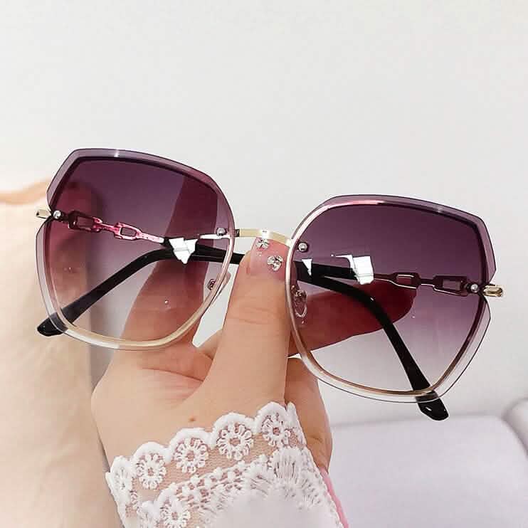 Metal Trimming Oversized Rhinestones Gradient Sun Glasses Women's Shoes & Accessories Gray - DailySale