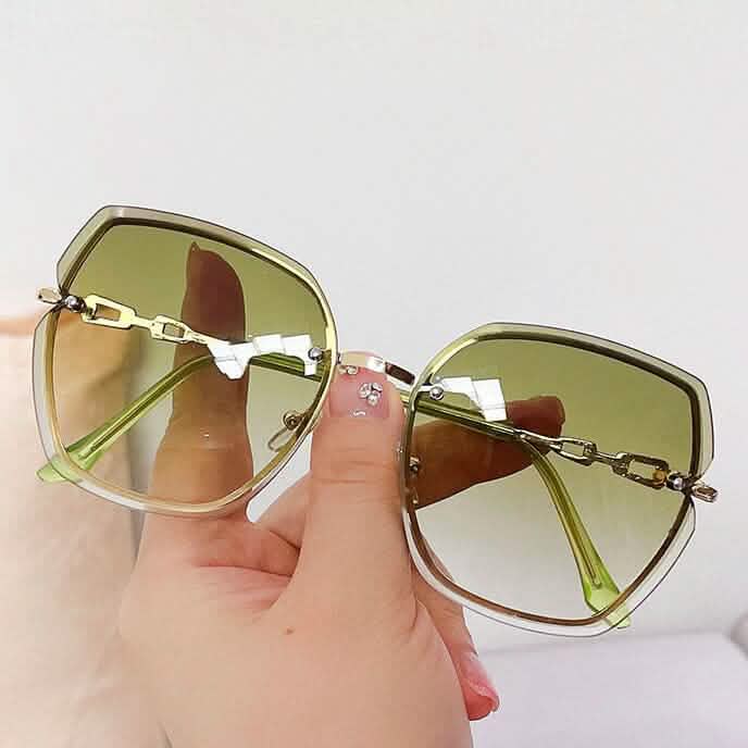 Metal Trimming Oversized Rhinestones Gradient Sun Glasses Women's Shoes & Accessories Green - DailySale
