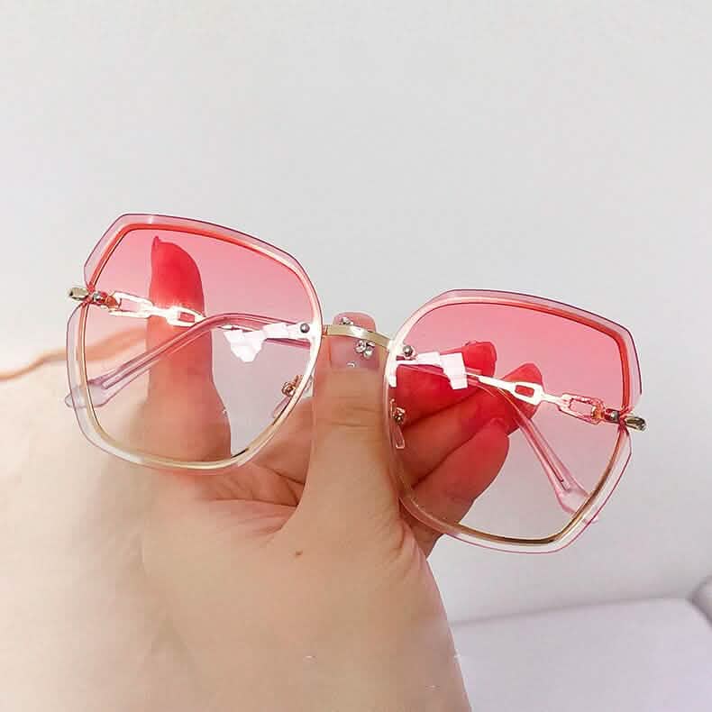Metal Trimming Oversized Rhinestones Gradient Sun Glasses Women's Shoes & Accessories Pink - DailySale