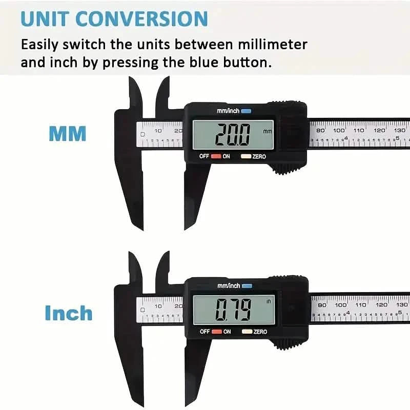 Demonstration of Micrometer Measuring Tool Digital Ruler displaying measurments in imperial and metric systems