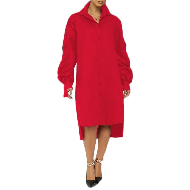 Midi Dress Long Sleeve Classic Spring Summer Casual Modern Oversized Women's Clothing Red S - DailySale