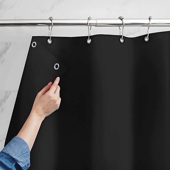 Mildew Resistant Heavyweight Vinyl Shower Curtain Liner with Magnets Metal Grommets Bath Black 1-Pack - DailySale