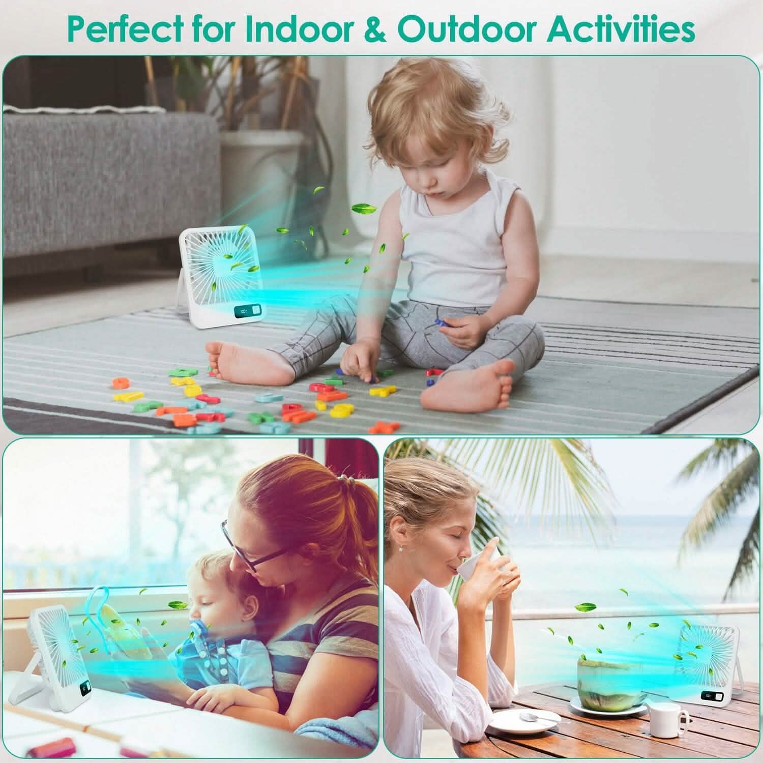 Mini Desktop Cooling Fan Rechargeable Battery Powered with LCD Display Computer Accessories - DailySale