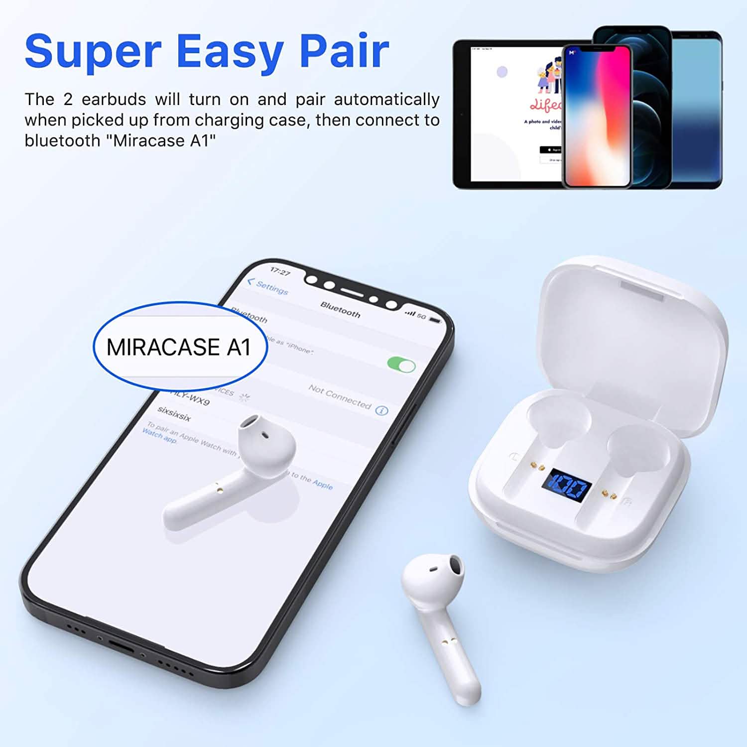 Miracase Wireless Earbuds Bluetooth 5.0 Headphones with USB-C Charging Case Headphones & Audio - DailySale