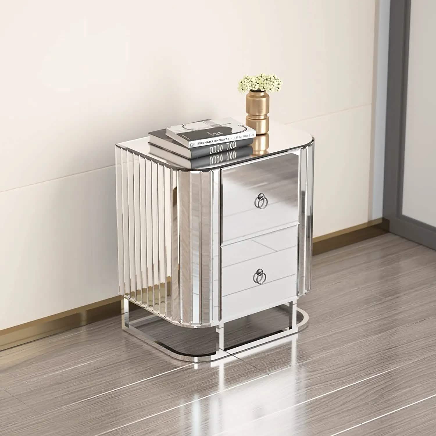 Mirrored Accent Table with 2 Drawers and Stainless Steel Frame Furniture & Decor - DailySale
