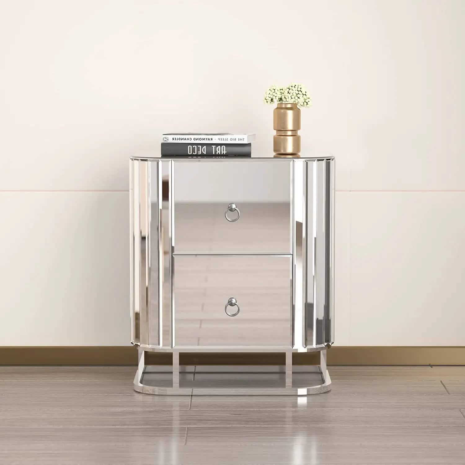 Mirrored Accent Table with 2 Drawers and Stainless Steel Frame Furniture & Decor - DailySale