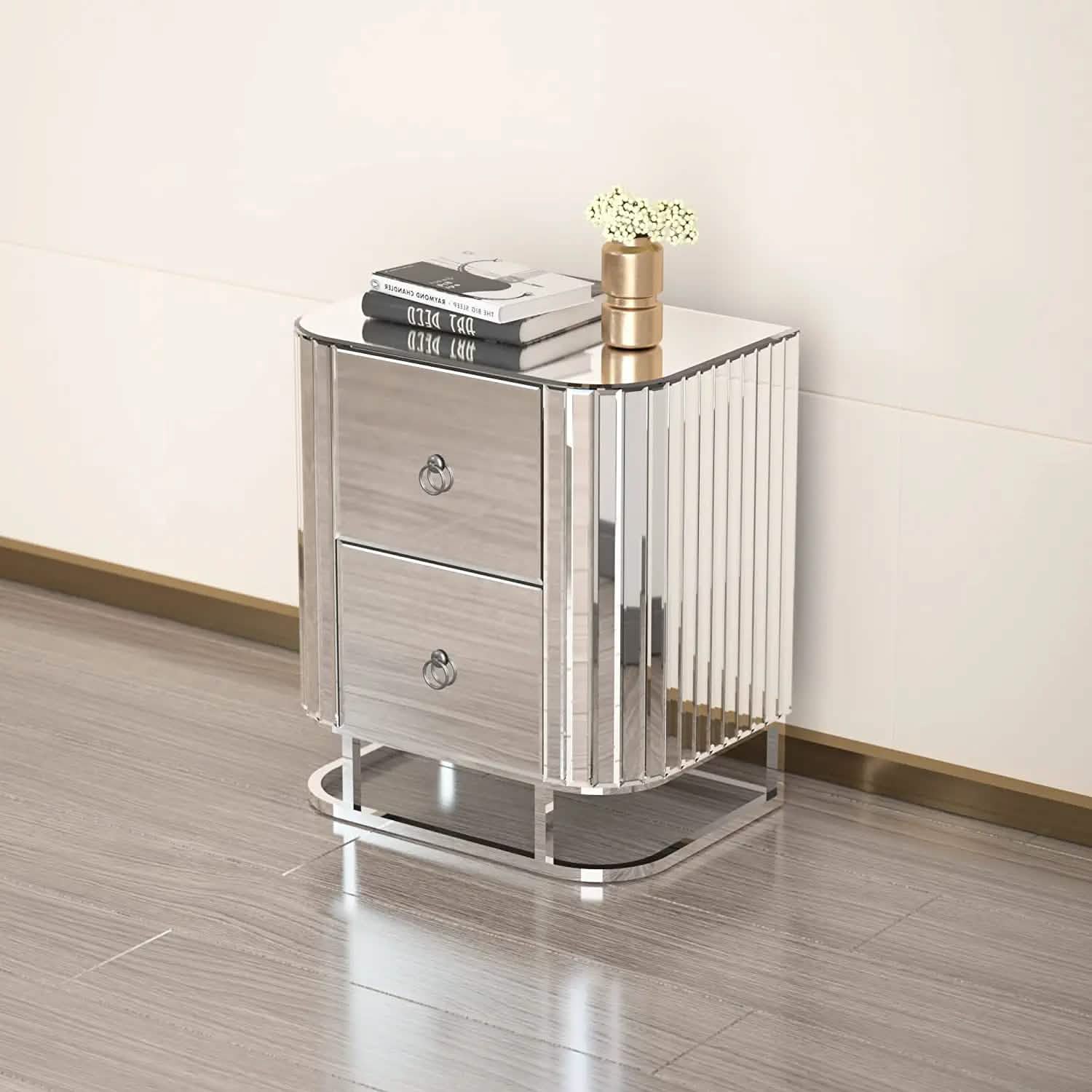 Mirrored Accent Table with 2 Drawers and Stainless Steel Frame Furniture & Decor - DailySale