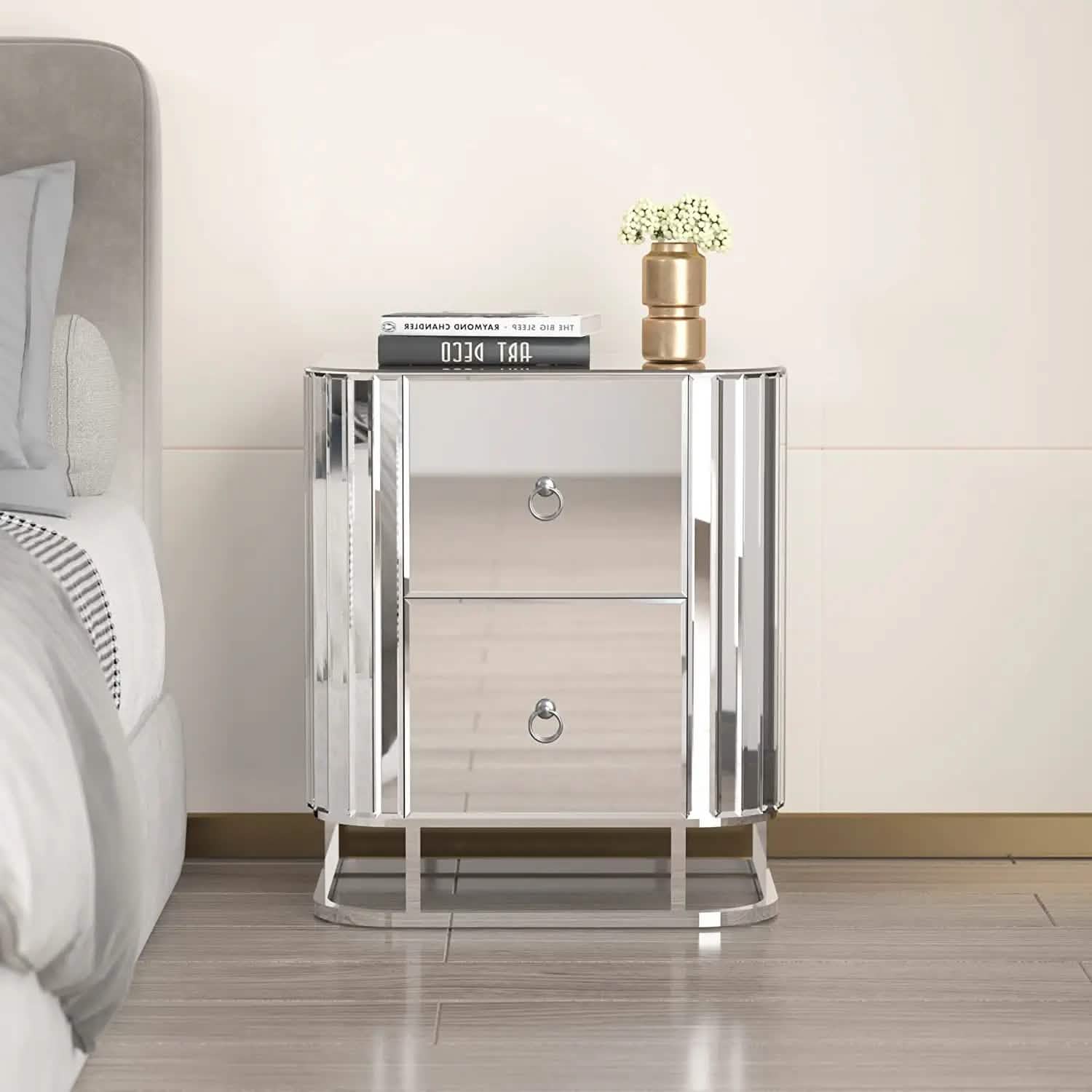 Mirrored Accent Table with 2 Drawers and Stainless Steel Frame Furniture & Decor - DailySale