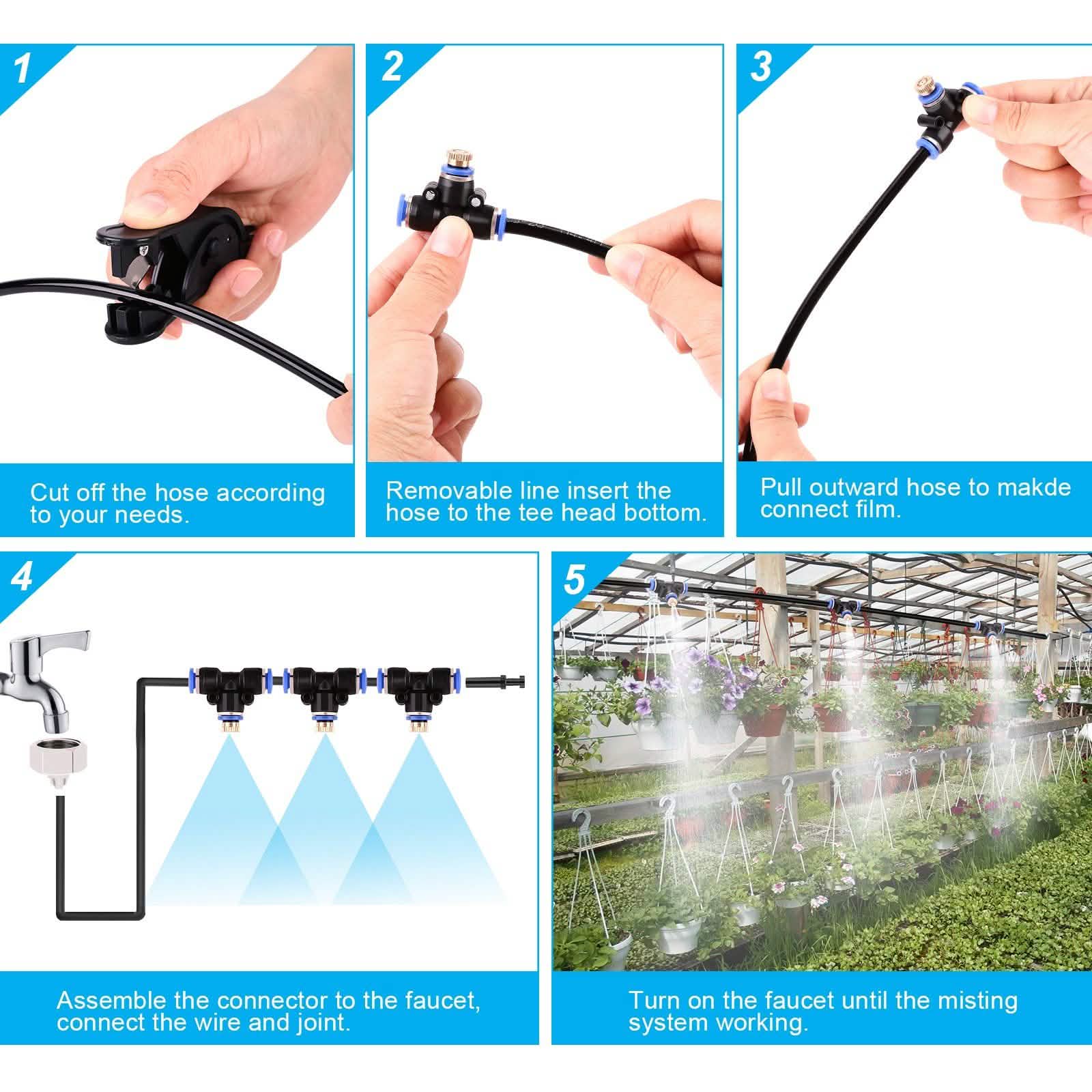 Mist Cooling System 26Ft Line + 10 T-Joint Nozzles Water Sprayer Garden & Patio - DailySale