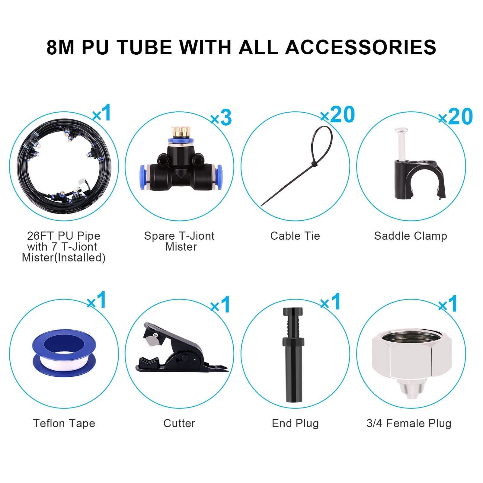 Mist Cooling System 26Ft Line + 10 T-Joint Nozzles Water Sprayer Garden & Patio - DailySale