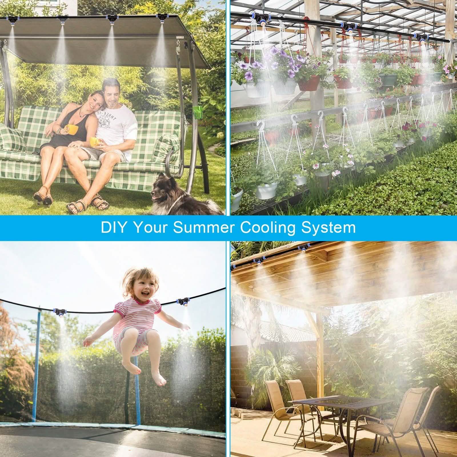 Mist Cooling System 26Ft Line + 10 T-Joint Nozzles Water Sprayer Garden & Patio - DailySale