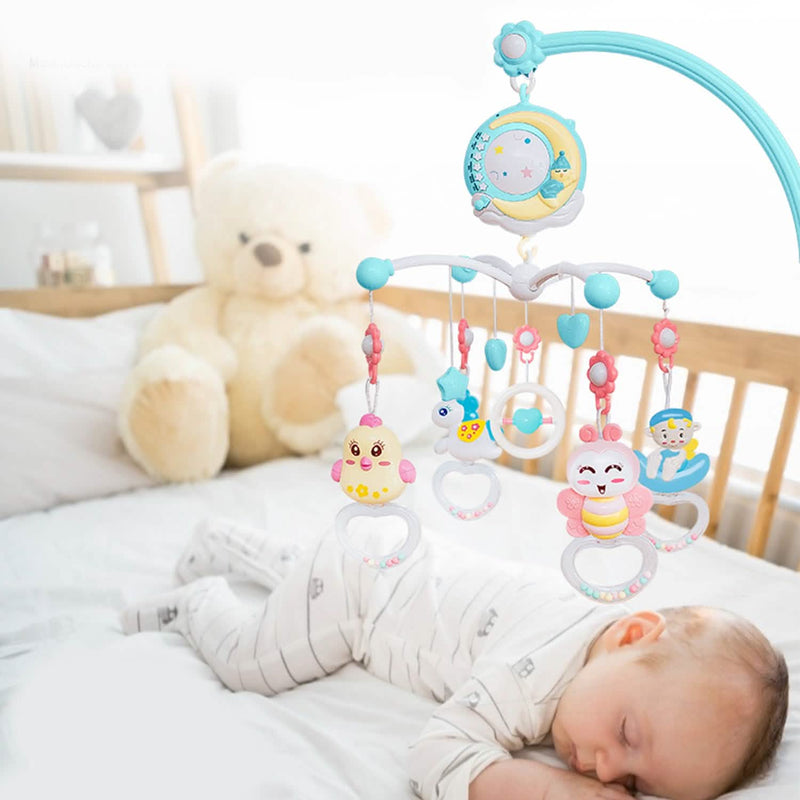 Mobile Star Projection Nursery Light Baby Rattle Toy with Music Box Remote Control Baby - DailySale