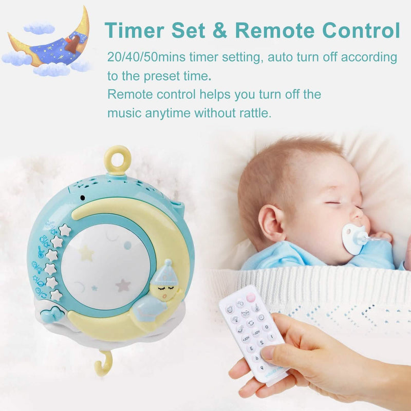 Mobile Star Projection Nursery Light Baby Rattle Toy with Music Box Remote Control Baby - DailySale