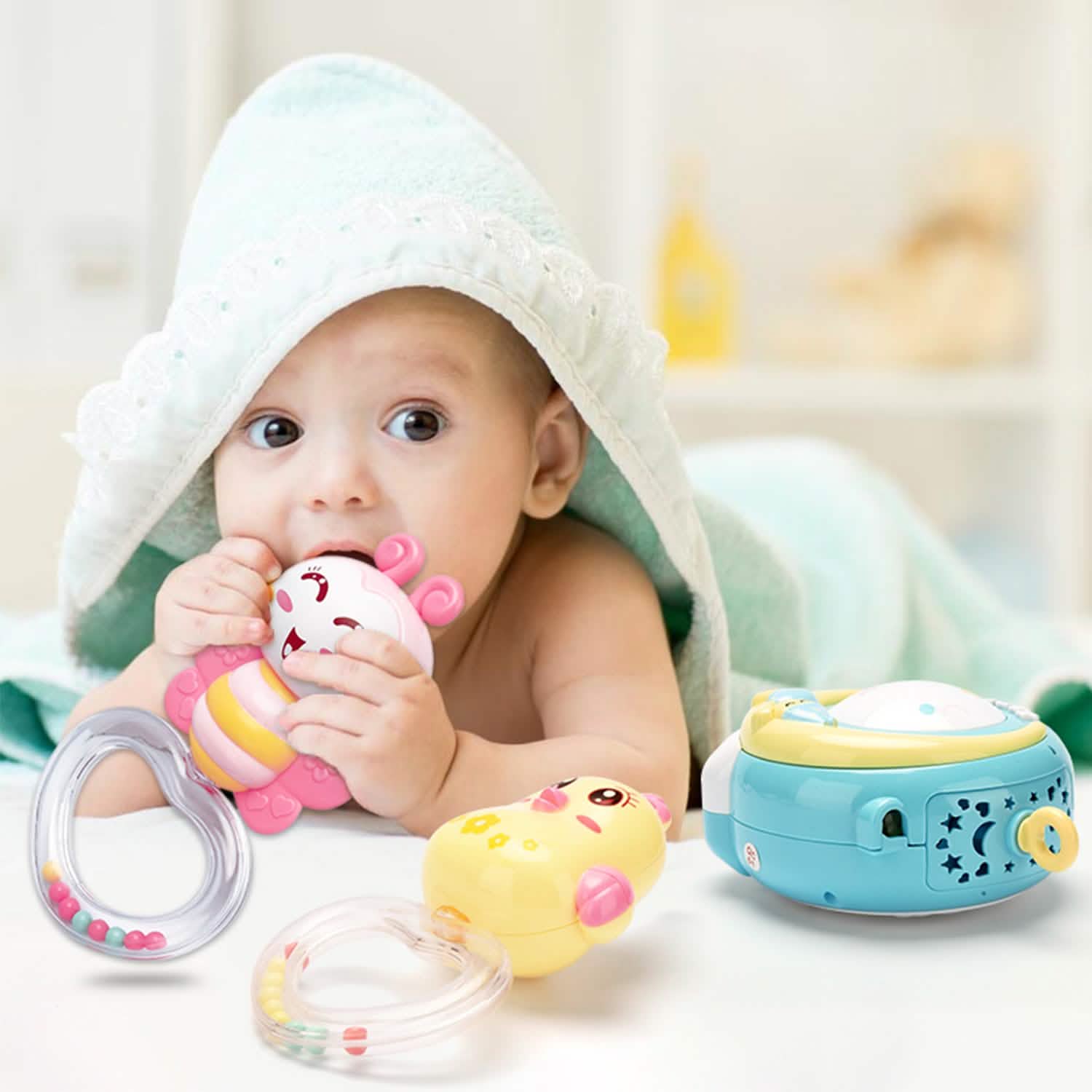 Mobile Star Projection Nursery Light Baby Rattle Toy with Music Box Remote Control Baby - DailySale