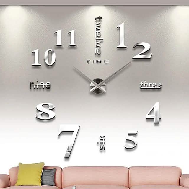 Modern Acrylic Wall Clock Digital Brushed Steel Household Appliances Silver - DailySale