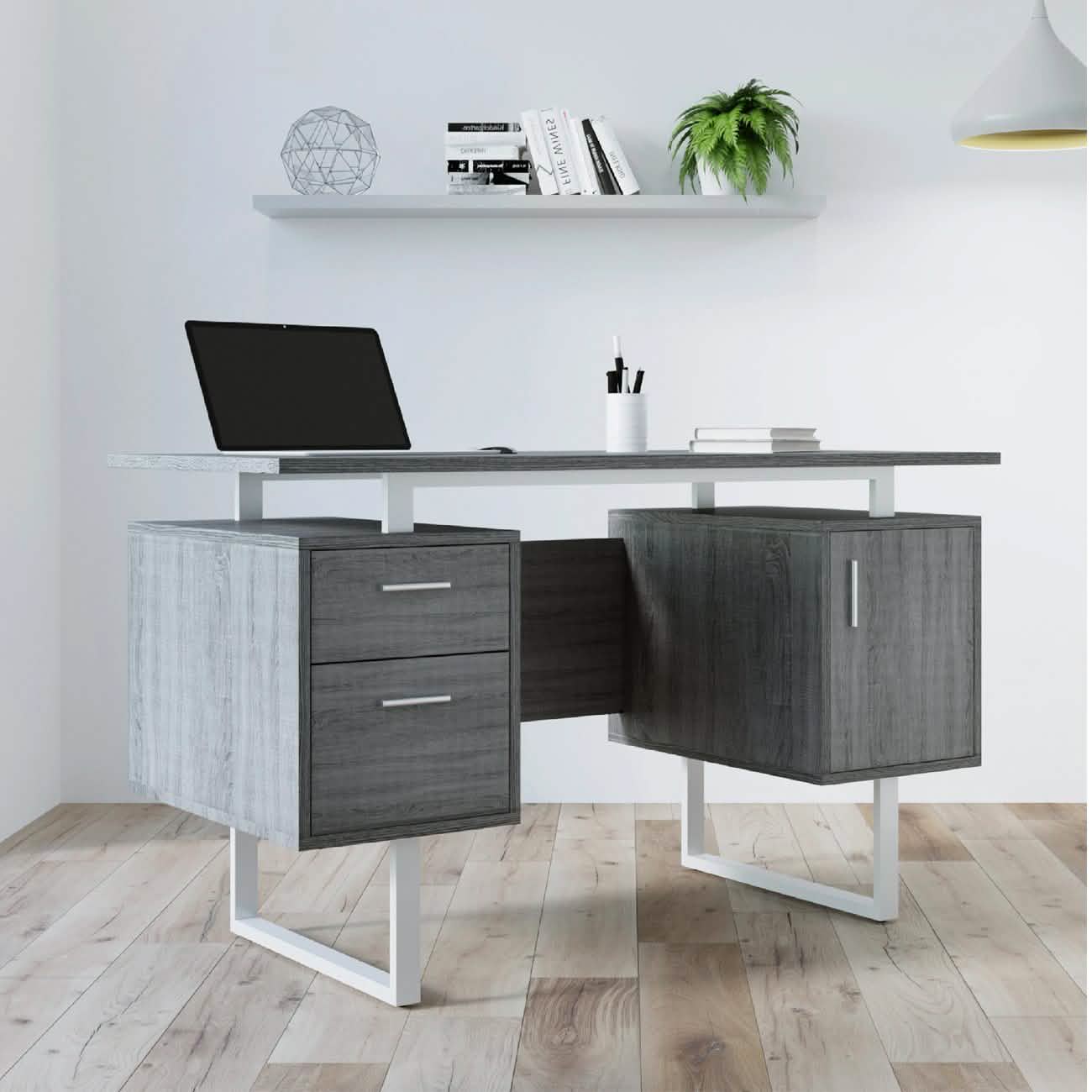 Modern Gray Office Desk with Storage Everything Else - DailySale