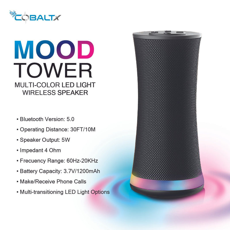 Mood Tower Multi-Color LED Light Wireless Speaker with description of product