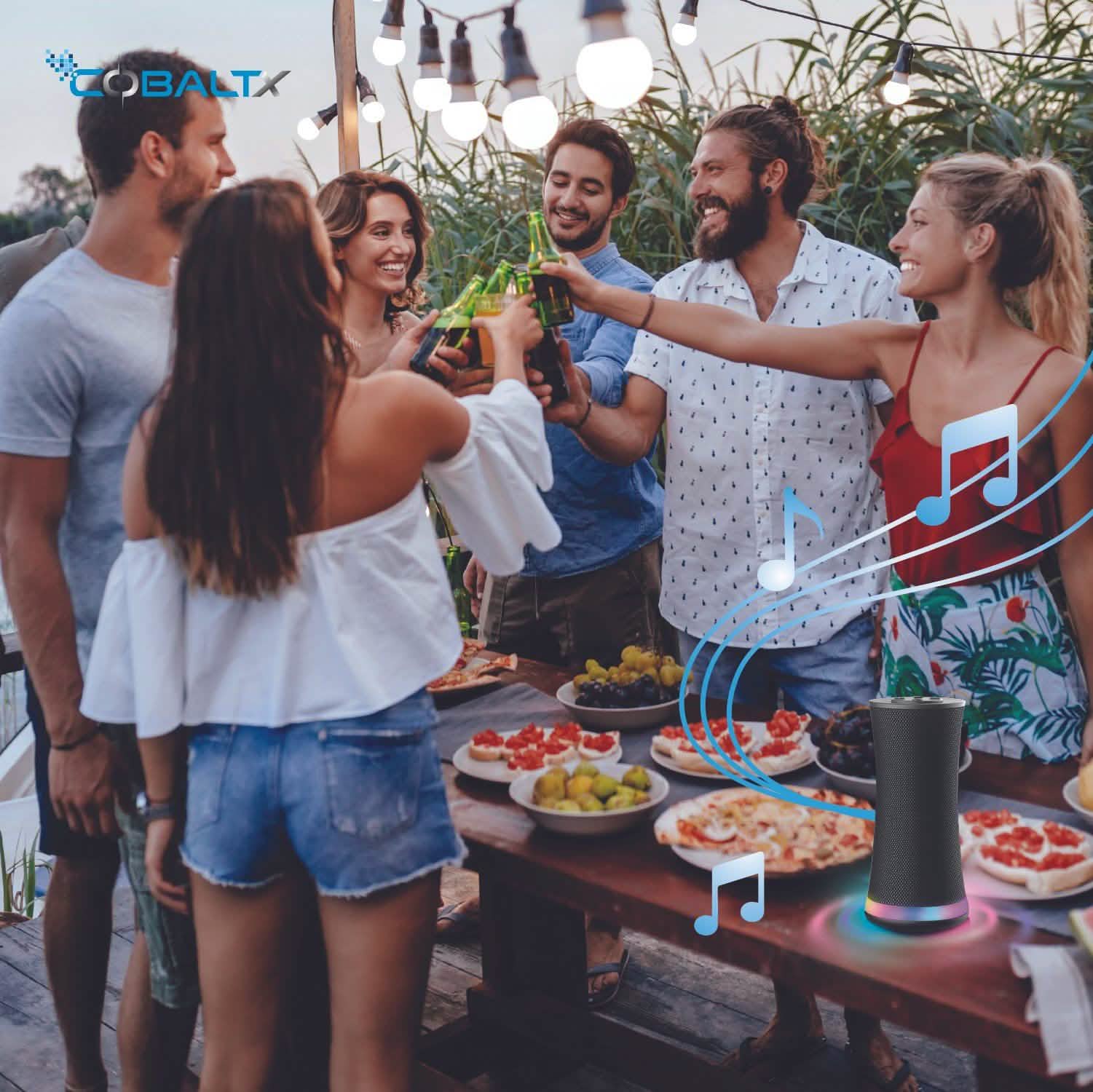 Mood Tower Multi-Color LED Light Wireless Speaker at party playing music