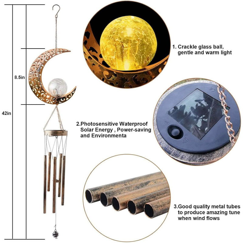 Moon Crackle Glass Ball Wind Chimes Solar Wind Chimes Garden & Patio - DailySale