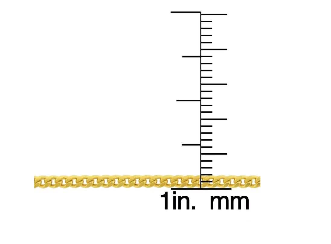 Illustration of width of a 10K Gold Moricci 2MM Italian Cuban Chain Necklace