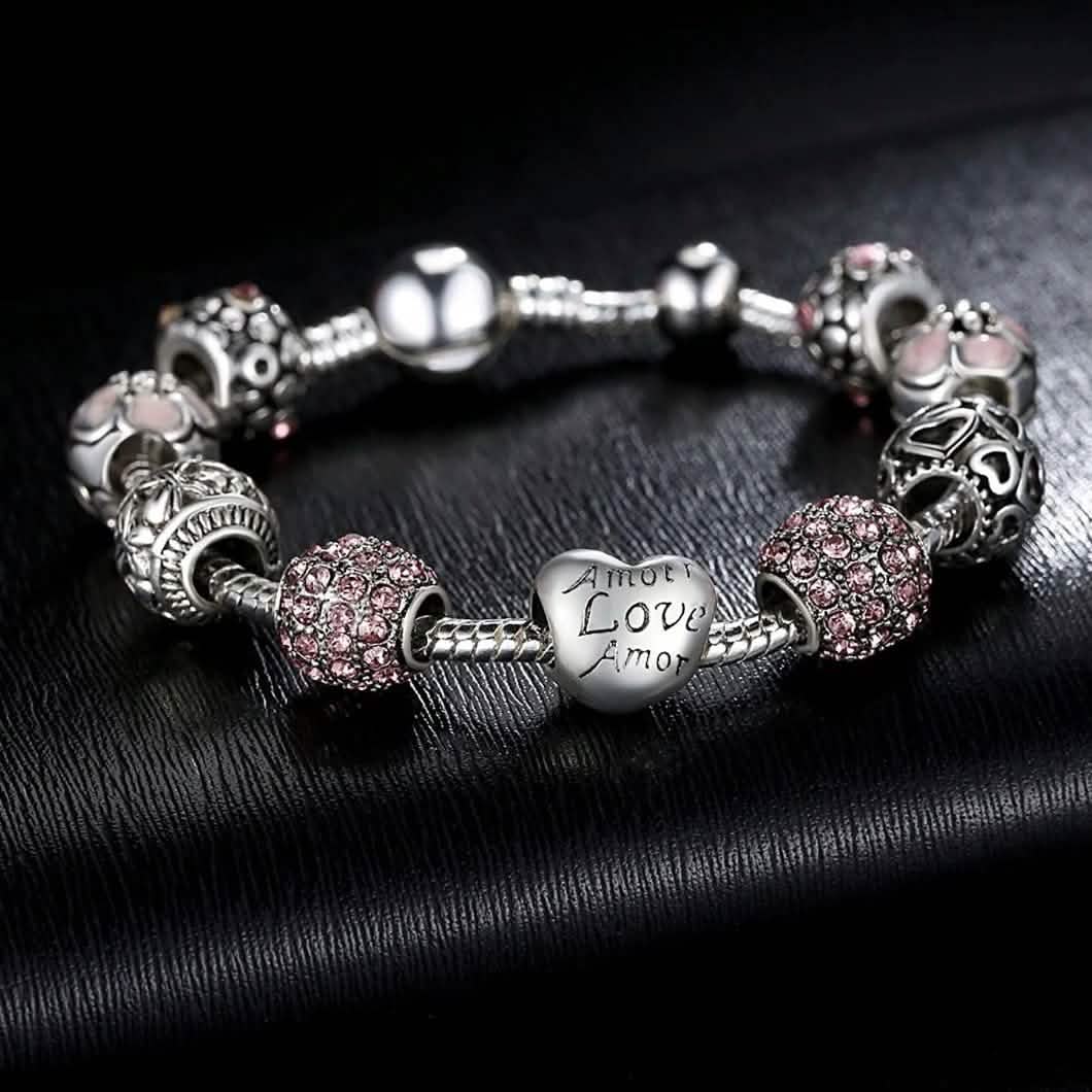 Mother's Day "LOVE" Engraved Heart Charm Bracelet Jewelry - DailySale