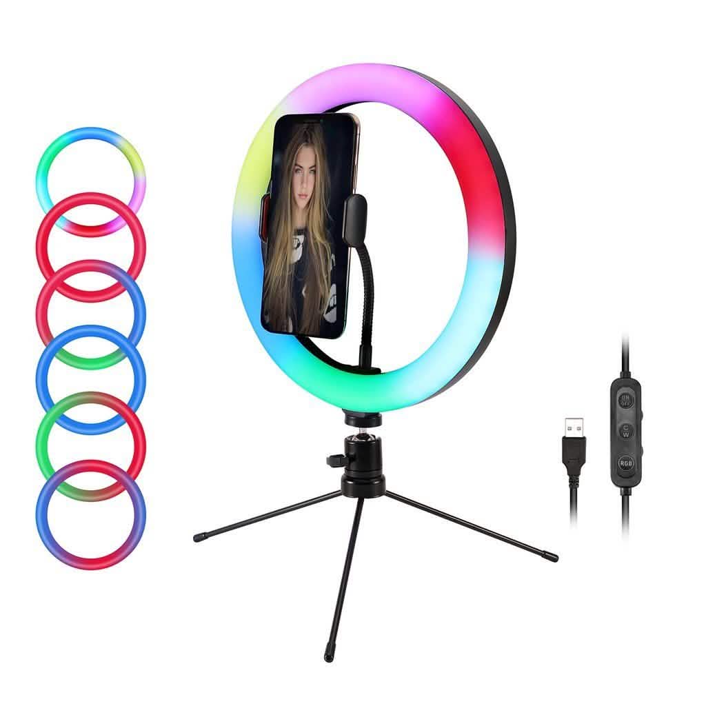 Multi-Color LED Selfie Ring Light with Small Tripod Mobile Accessories - DailySale