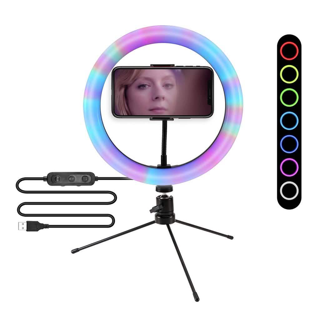 Multi-Color LED Selfie Ring Light with Small Tripod Mobile Accessories - DailySale