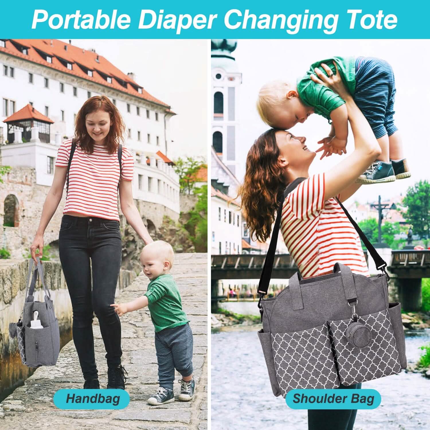 Multifunctional Diaper Changing Tote Bag with Adjustable Messenger Strap Bags & Travel - DailySale