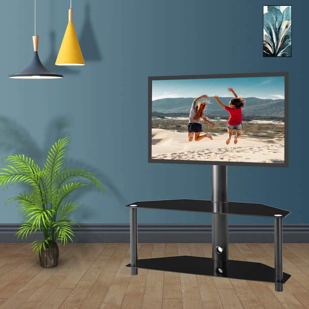 Multifunctional Tempered Glass Metal Frame Floor TV Stand Furniture & Decor - DailySale