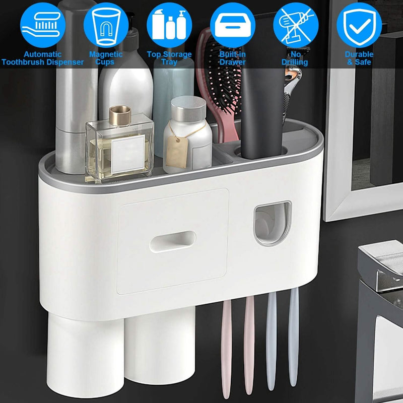 Multifunctional Wall Mount Toothbrush Holder Rack Organizer Bath - DailySale