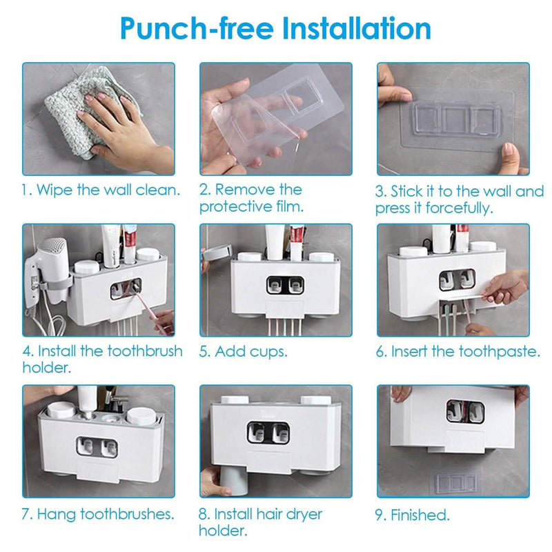 Multifunctional Wall Mount Toothbrush Organizer Bath - DailySale