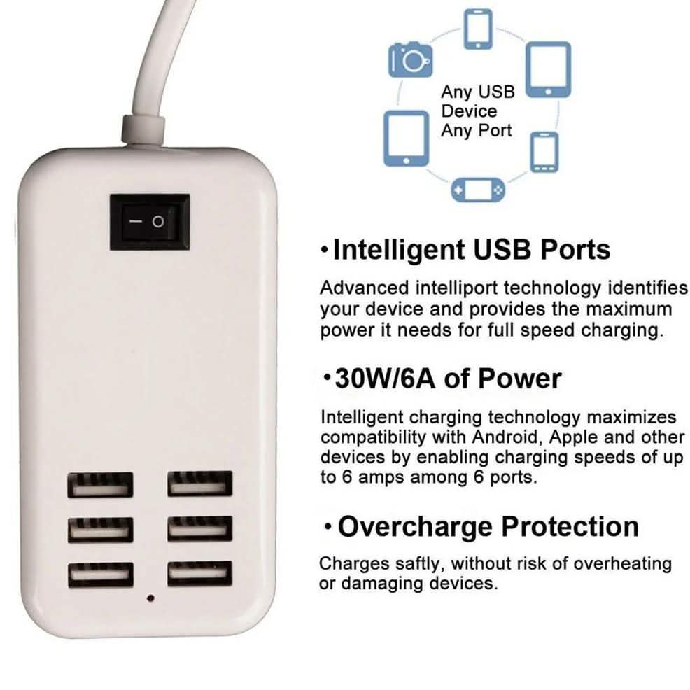 Multiport 6-USB US AC Wall Charger Gadgets & Accessories - DailySale