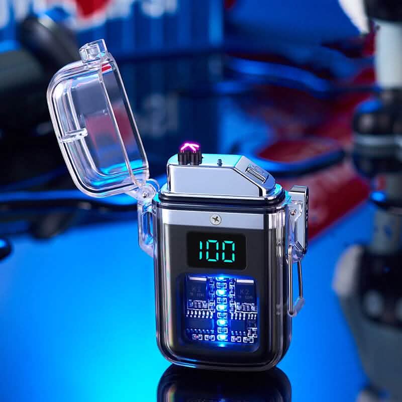 New Pulse Plasma Double Arc Lighter Type-C Rechargeable Transparent Shell Kitchen Tools & Gadgets Black - DailySale