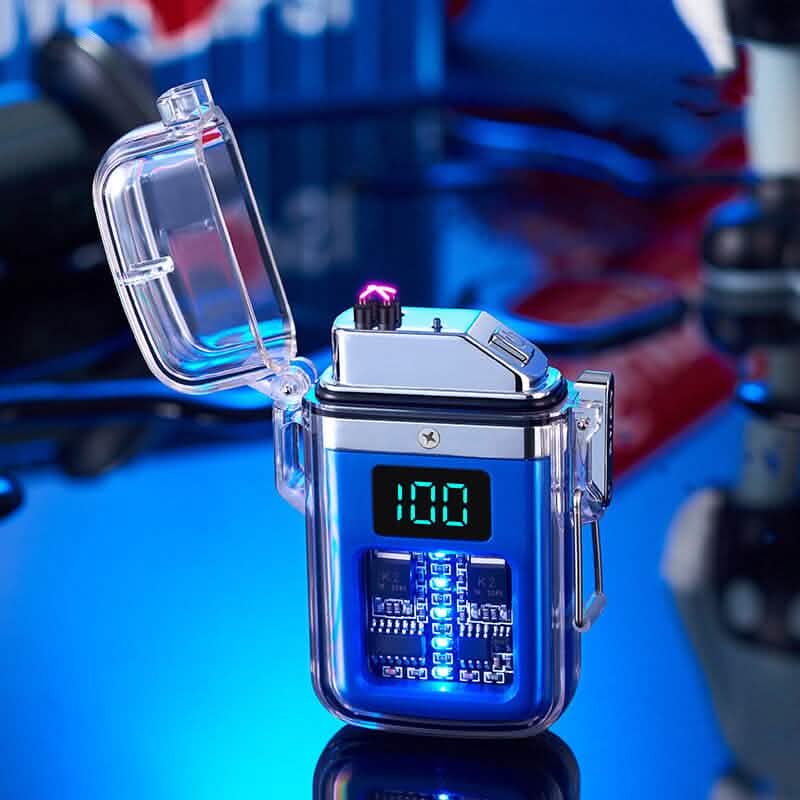 New Pulse Plasma Double Arc Lighter Type-C Rechargeable Transparent Shell Kitchen Tools & Gadgets Blue - DailySale