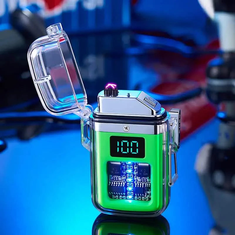 New Pulse Plasma Double Arc Lighter Type-C Rechargeable Transparent Shell Kitchen Tools & Gadgets Green - DailySale