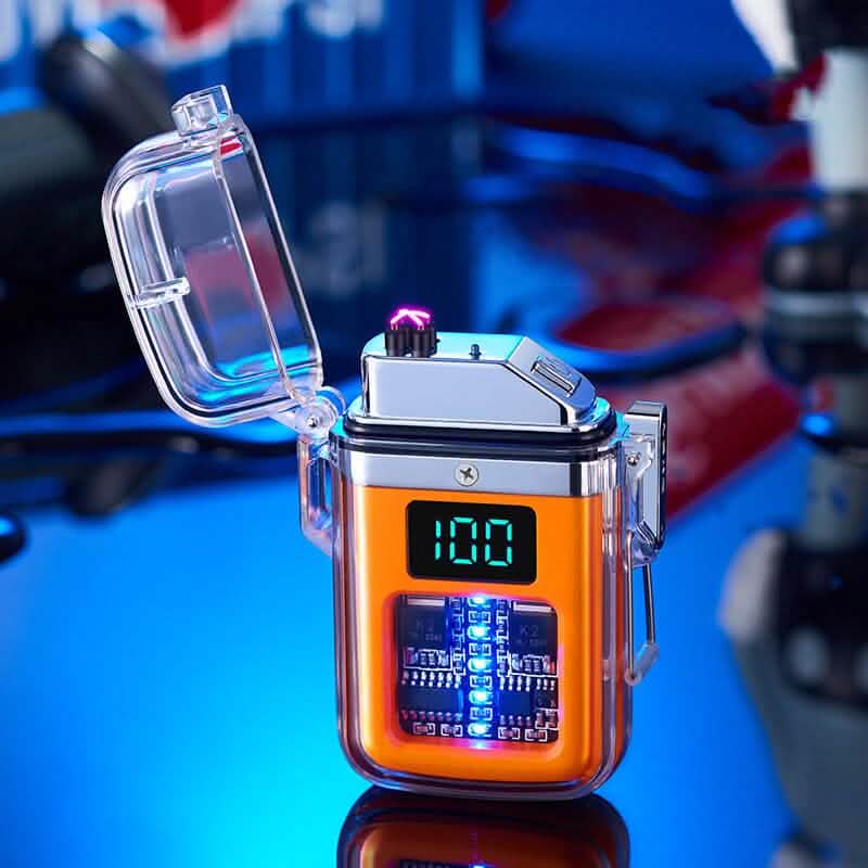 New Pulse Plasma Double Arc Lighter Type-C Rechargeable Transparent Shell Kitchen Tools & Gadgets Orange - DailySale