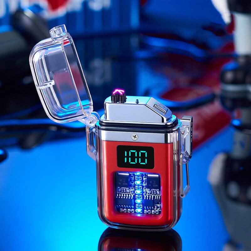 New Pulse Plasma Double Arc Lighter Type-C Rechargeable Transparent Shell Kitchen Tools & Gadgets Red - DailySale