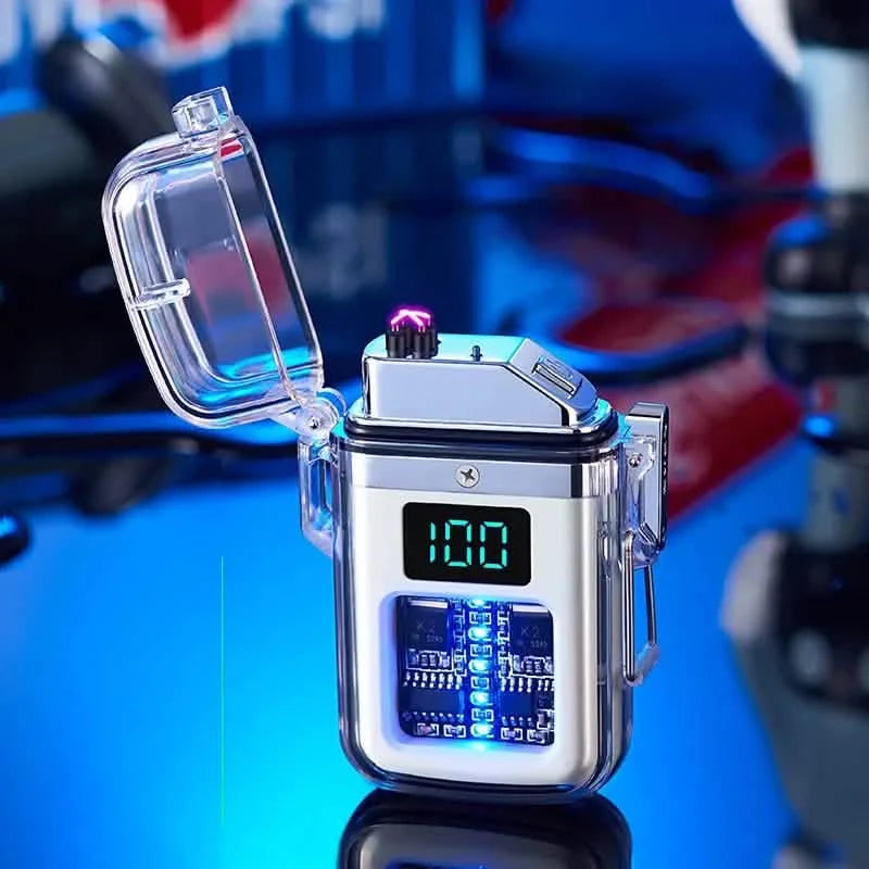 New Pulse Plasma Double Arc Lighter Type-C Rechargeable Transparent Shell Kitchen Tools & Gadgets White - DailySale
