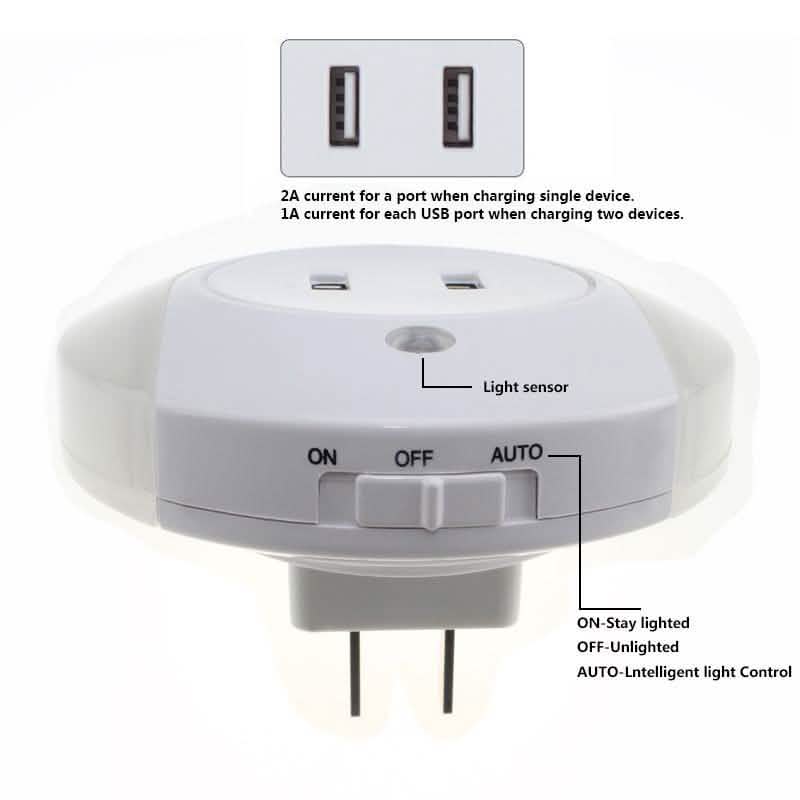 Night Light With 2 USB Ports Lighting & Decor - DailySale