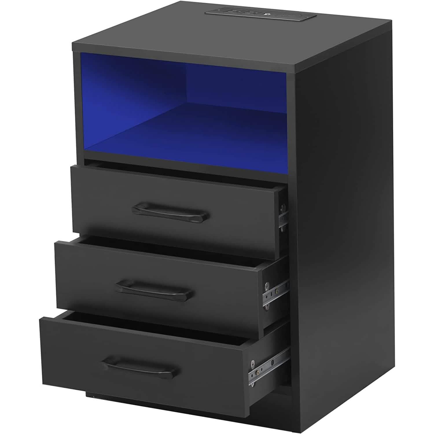 Nightstand with 3 Drawers, Cabinet and USB Charging Ports Closet & Storage Black - DailySale
