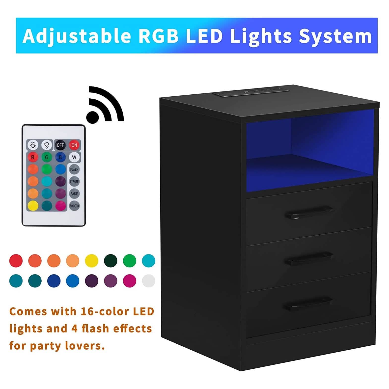 Nightstand with 3 Drawers, Cabinet and USB Charging Ports Closet & Storage - DailySale