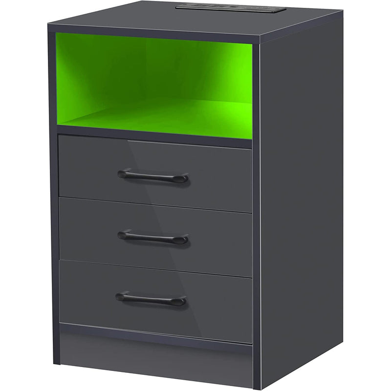 Nightstand with 3 Drawers, Cabinet and USB Charging Ports Closet & Storage Dark Gray - DailySale